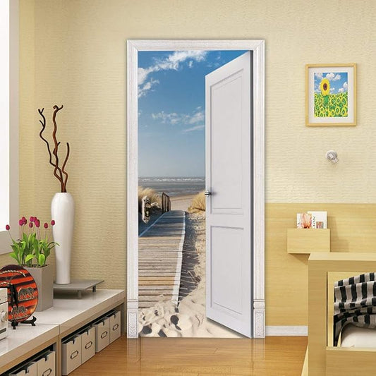 3D Door Stickers Murals Peel and Stick - Outer Beach Road - Door Wallpaper Self-Adhesive Door Decals Removable PVC Waterproof Door Poster for Bedroom Living Room Door Decoration 35.4 x 78.7 inch-VerdiqueGarden
