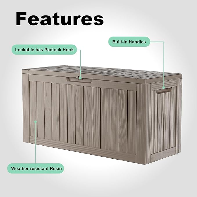 80 Gallon Outdoor Storage Box - Deck Box Container for Patio, Pool, and Garden-Waterproof and UV Resistant Resin,Lockable (Grey)-VerdiqueGarden