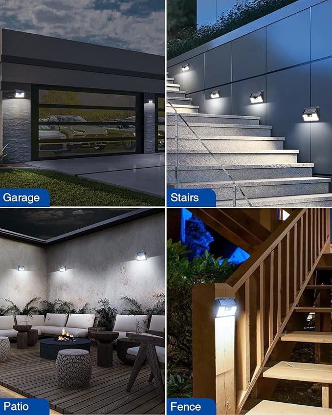 Peasur Solar Powered Lights Outdoor, 140 LED 8Pack Motion Sensor Light Outside, IP65 Waterproof Fence Security Lighting with 3 Modes for Yard Wall Garden Cool White-VerdiqueGarden