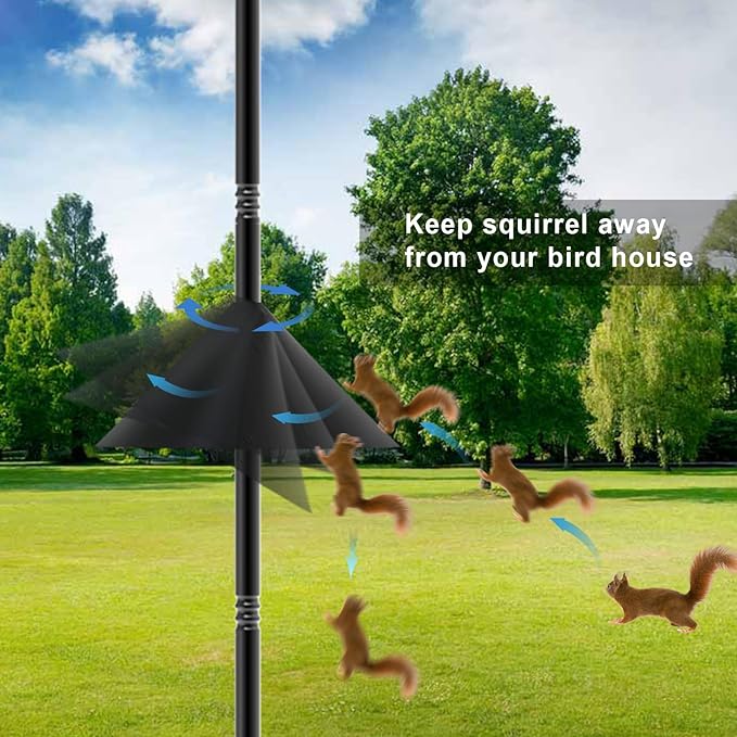 Bird Feeder Pole 118 Inch, Hummingbird House Mount Kit With Squirrel Proof Baffle, Double Shepherds Hooks for Outdoor, Yard, Garden Decor, Black (House Not Included)-VerdiqueGarden