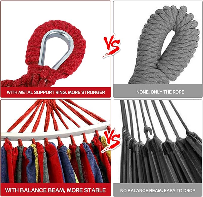 Durable Hammocks 660 Lbs Capacity, Camping Essentials Hiking Gear Accessories Max 2 X Tree Straps & Carabiners & Duckbilled Buckle & Thicker Rope & Portable Carrying Bag Included (red)-VerdiqueGarden