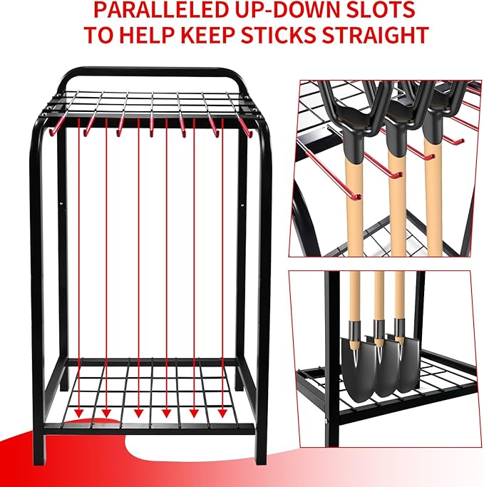 Trieez Garden Tool Organizer for Garage, Yard Tool Organizer with Hooks for Garage Organization and Storage - Sturdy Yard Tool Holder, Tool Rack for Shed, Outdoor, Tool Stand-VerdiqueGarden