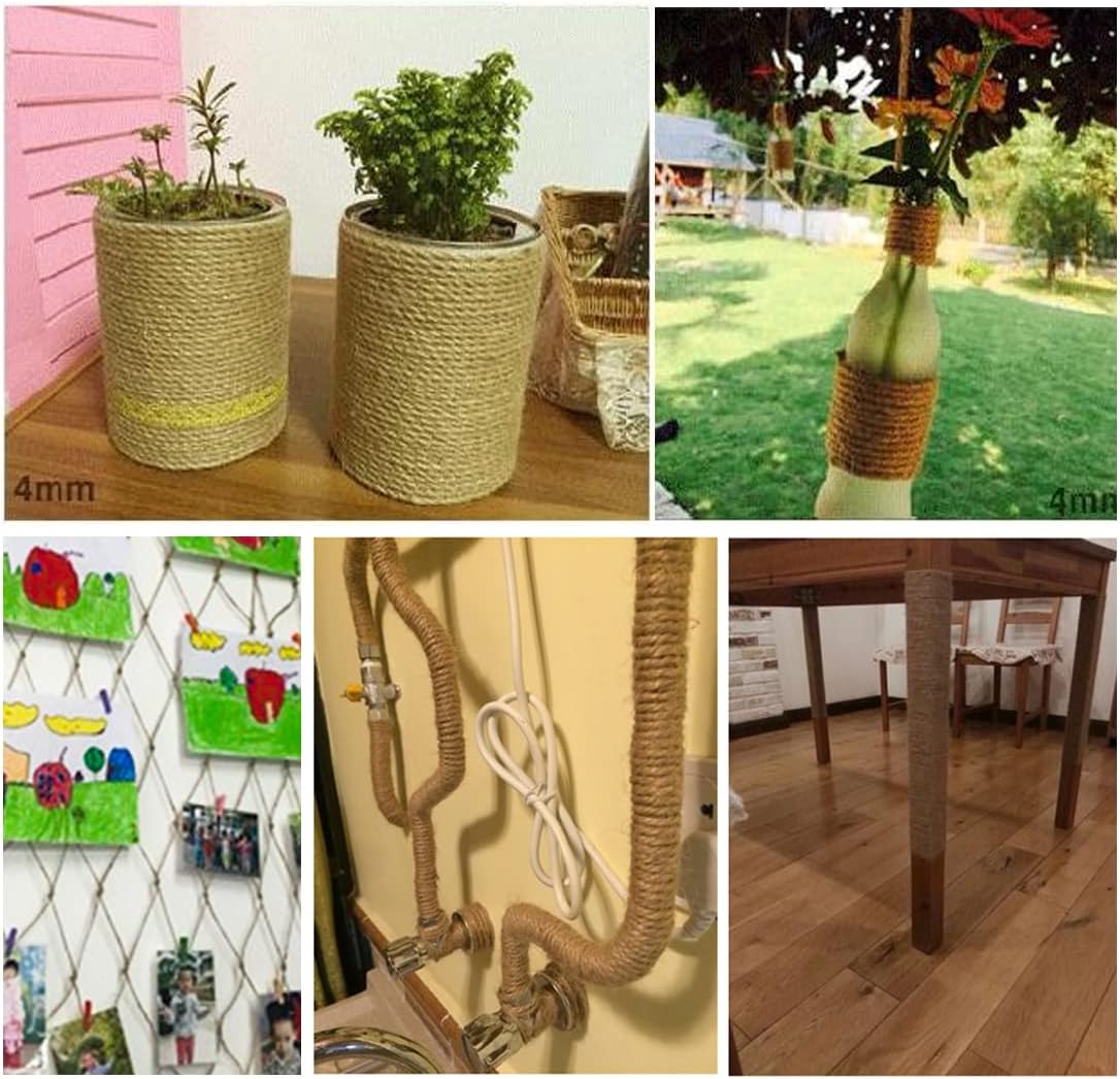 PerkHomy 4mm Jute Rope 120 Feet Twisted Heavy Duty and Thick Twine Rope for Cat Scratcher Scratching Post Tree Craft Projects Gardening Home Decoration Packing Bundling (120FT * 4mm)-VerdiqueGarden