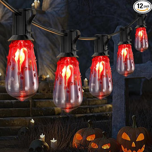 10FT Halloween String Lights Outdoor with 11 ST40 Flame Bulbs (1 Spare), Plug in Halloween Flaming Blood Drop Light Strings UL Listed for Patio, Backyard, Halloween, Party Decoration, E17 Base-VerdiqueGarden