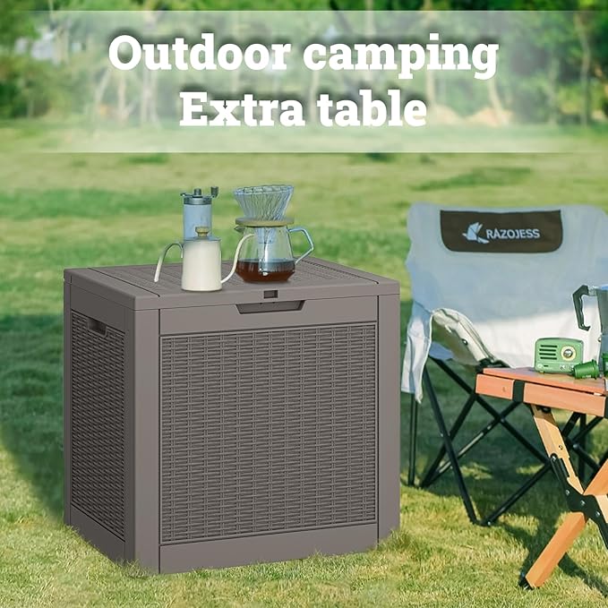 NUNU LAB 31 Gallon Outdoor Storage Box Waterproof,Indoor Outside Deck Boxes,Backyard Storage Bin For Package Delivery,Garden Tools,Patio Cushions,Pool Accessories,Storage Bench Lockable Lid-VerdiqueGarden