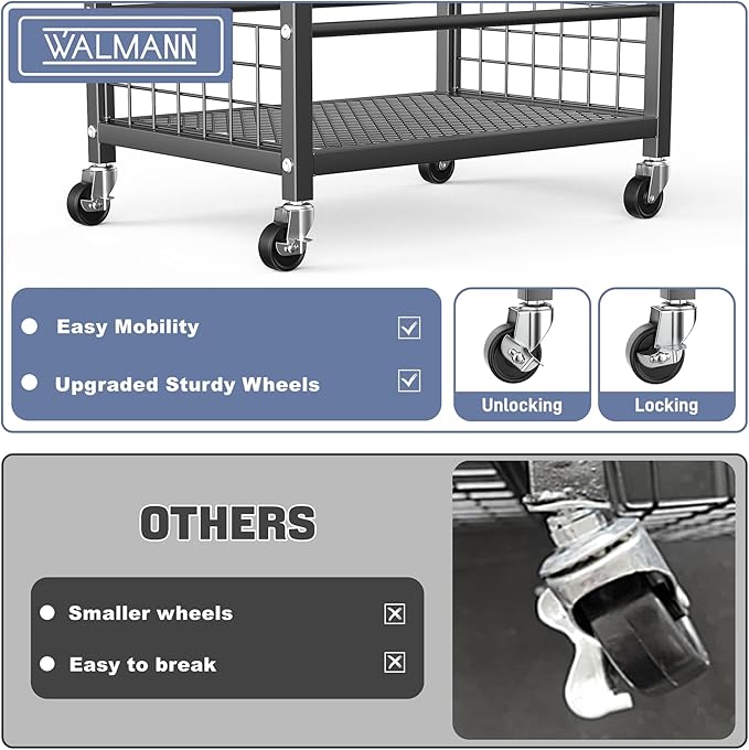 WALMANN Garden Tool Organizer with Wheels for Garage, Rakes/Shovels/Yard Tools Storage Stand for Garden, Shed, Indoor/Outdoor Long-Handled Tools Rolling Cart-VerdiqueGarden