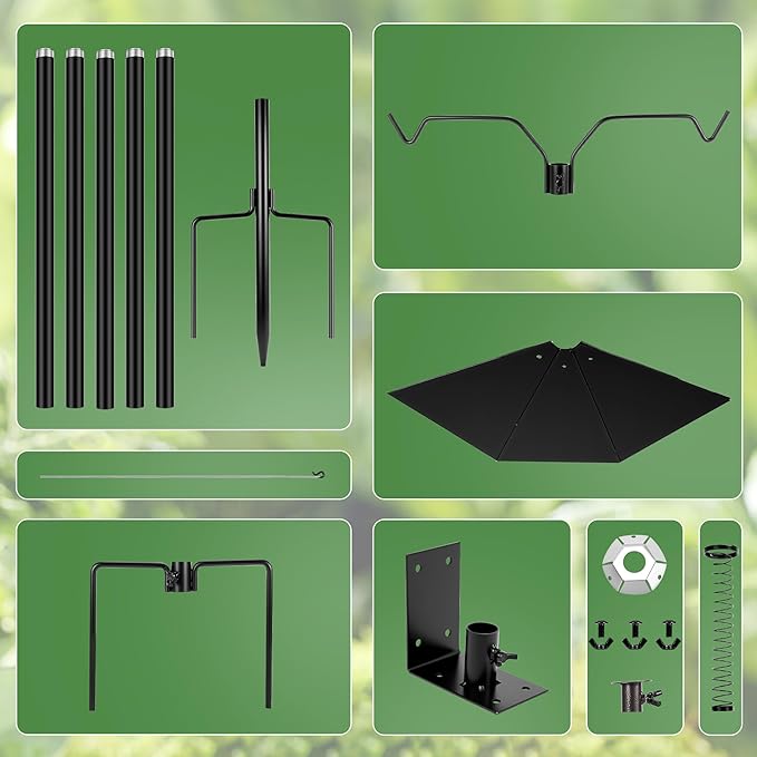 Bird House Pole, 95 Inch Heavy Duty Bird Feeder Pole Mount Kit for Outdoors, Adjustable Feeding Stand, with 2-Hooks, Metal Squirrel Baffle and 5-Prong Base, for Birds Watching-VerdiqueGarden
