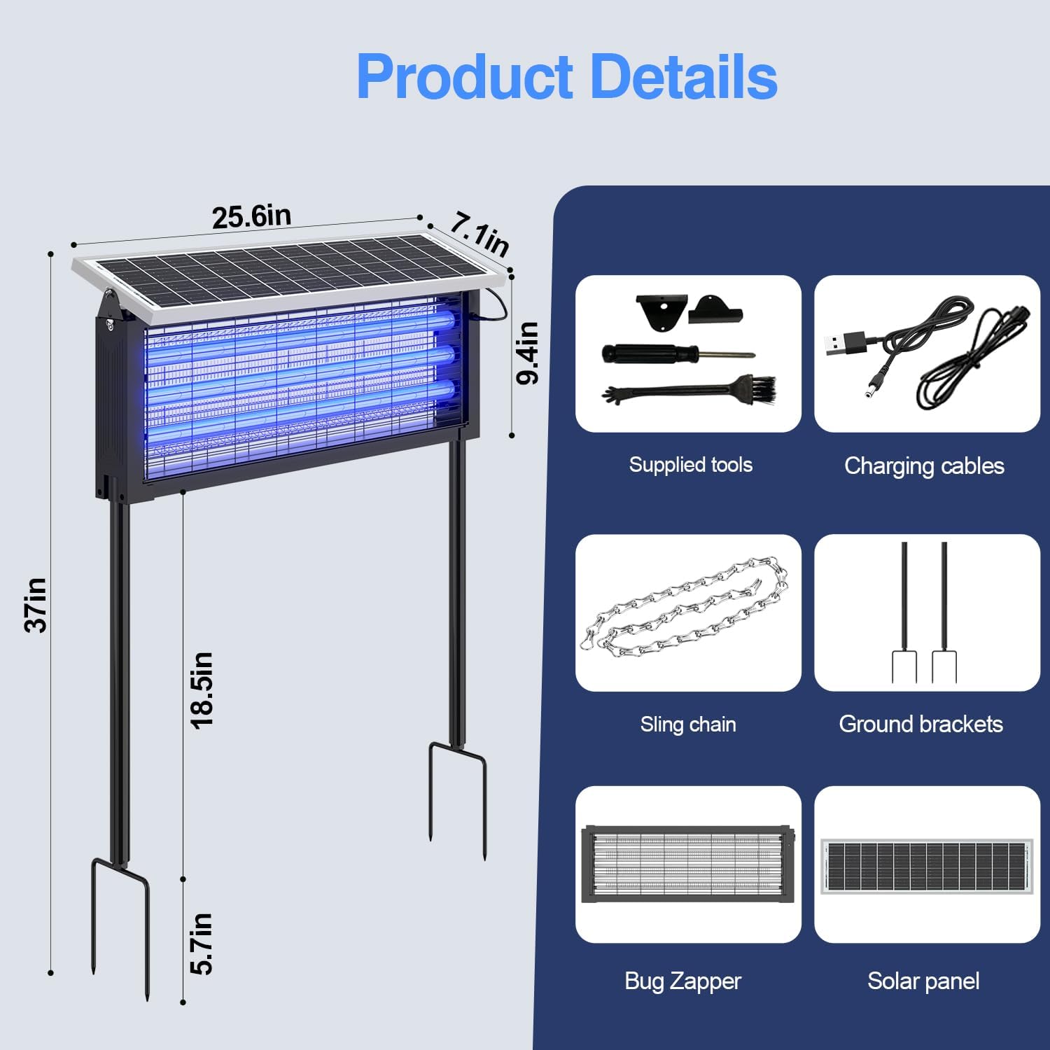 Solar Bug Zapper Outdoor, 30W Large Mosquito Zapper, Electric Mosquito Killer Outdoor, Waterproof & Portable Fly Killer, Rechargeable Flying Insect Trap for Patio, Yard, Garden, Home, Camping, Black-VerdiqueGarden