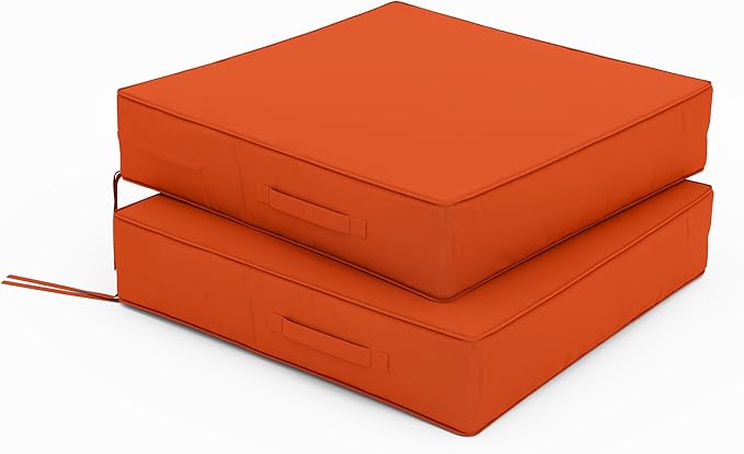 Patio Chair Cushions 24 X 24 X 5 Inch Waterproof Outdoor Seat Cushions for Patio Furniture, Outdoor Sofa Couch Pads with Ties & Handle, Set of 2, Orange-VerdiqueGarden