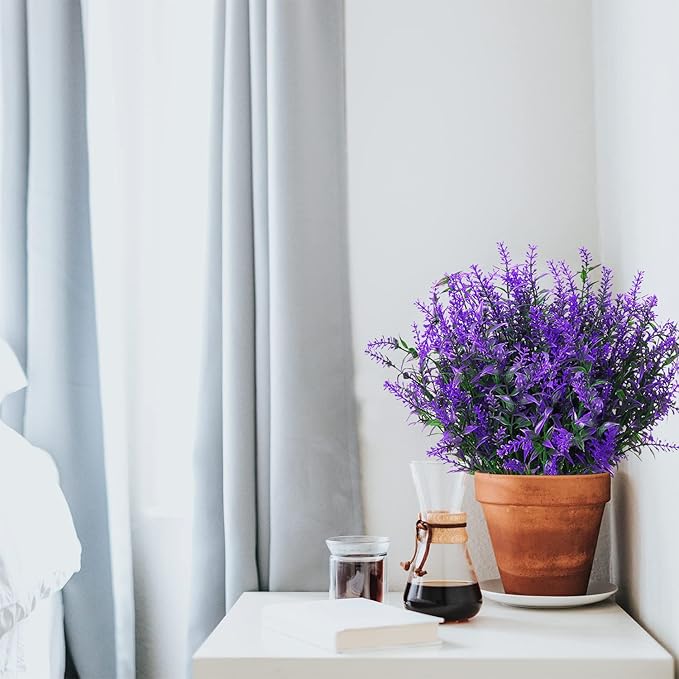 8 Pack Artificial Plants Flowers Grass Shrubs Lavender No Fade Faux Plastic Flowers Outdoor for Farmhouse Garden Porch Patio Indoor Wedding Decoration Greenery Fake Plants uv Resistant-VerdiqueGarden