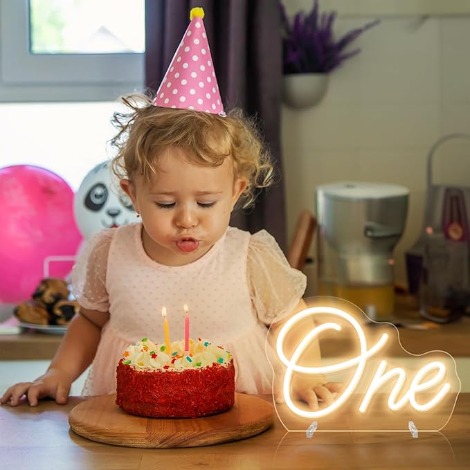 One Neon Sign for First Birthday, LED Neon Lights One Table Number Neon Light Lamp for Home Birthday Party Decor Photo Prop Christmas Gift-VerdiqueGarden