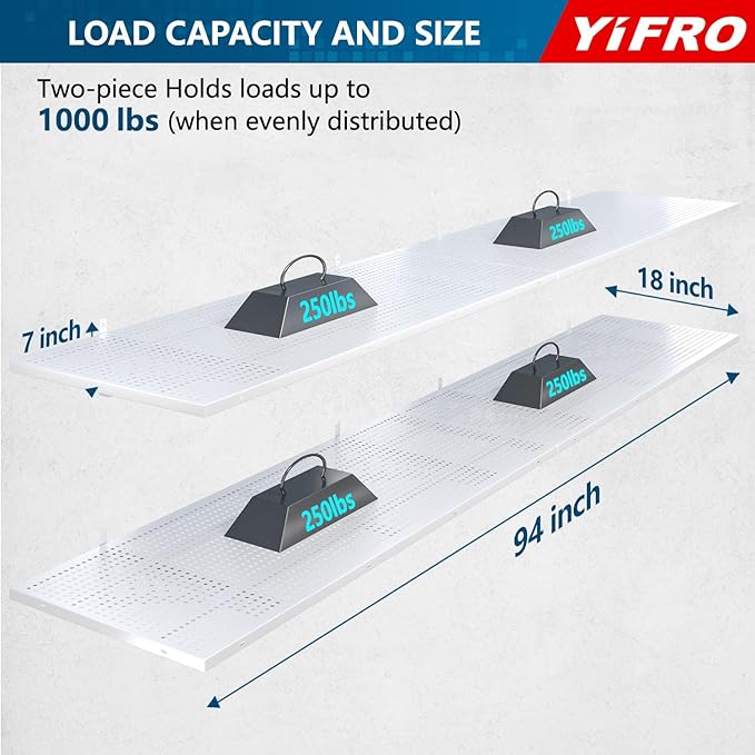 4-Pack 1.5x4ft Heavy Duty Garage Wall Shelving, 1000 lbs Load Capacity, Garage Storage Rack with Hooks, White-VerdiqueGarden