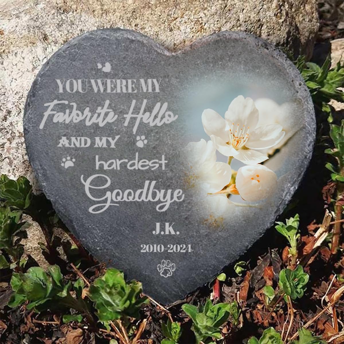 Personalized Photo Garden Stones Customized with 10 Templates Name Date, Custom Heart Shaped Memorial Stones Cemetery Stones 8x8 for Loss of Lover,Memorial Gifts and Special Day Gifts-VerdiqueGarden