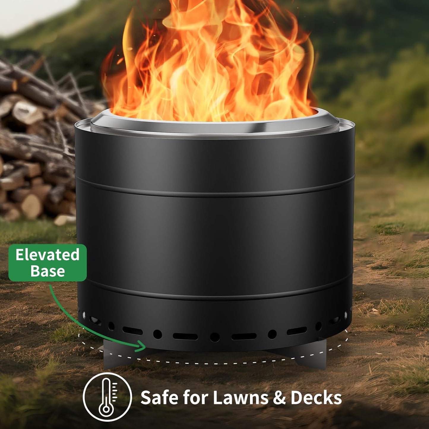 19.5 inch Smokeless Fire Pit with Carry Bag, Stainless Steel Outdoor Smokeless Firepit, Wood Burning Fire Pits for Camping, Bonfire,Low Smoke Firepit for Outside(Black)-VerdiqueGarden