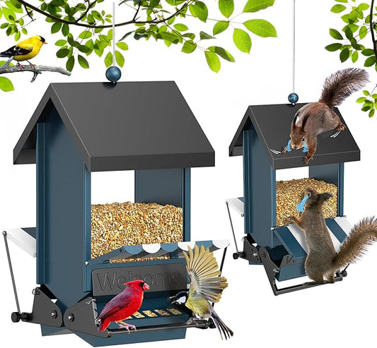 Weight Activated Squirrel Proof Bird Feeder with Canopy | 5LB Large Capacity, Weather-Resistant Design | Attracts Finches, Cardinals & More for Outdoor Bird Watching-VerdiqueGarden