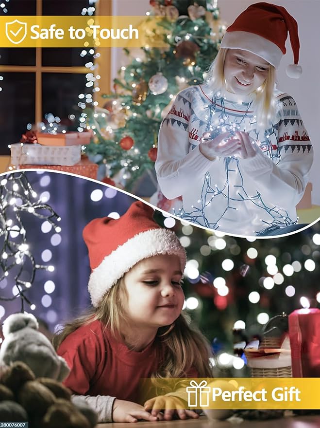 6 Pack 600 LED Solar String Lights for Outside, Solar Christmas Lights Outdoor Waterproof, Green Wire Twinkle Light with 8 Lighting Modes for Xmas Tree Wedding Party Garden Decorations (Cool White)-VerdiqueGarden