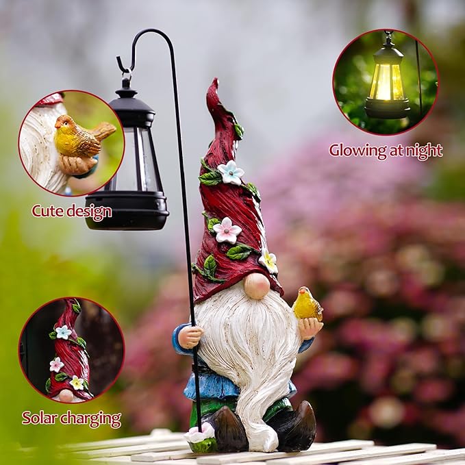 Garden Gnomes Outdoor Statue with Solar Lights,Solar Gnomes Decorations for Yard Outdoor gnome Decorations for Garden, Patio Gnome Gifts for Mom-VerdiqueGarden
