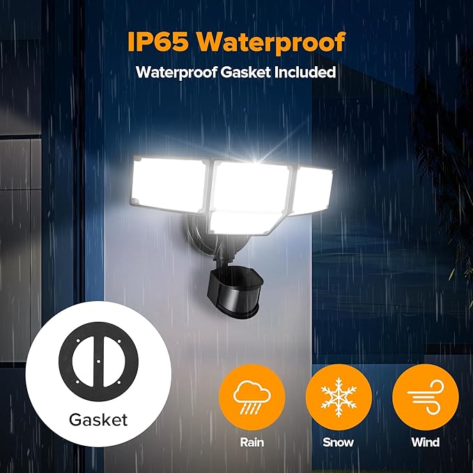 LUTEC 80W 9000LM LED Security Light Motion Sensor Outdoor Lights, 4 Head LED Flood Lights Outdoor 5000K Daylight, IP65 Waterproof, Motion Detected Lights for Outside, House, Garage, Yard (Black)-VerdiqueGarden
