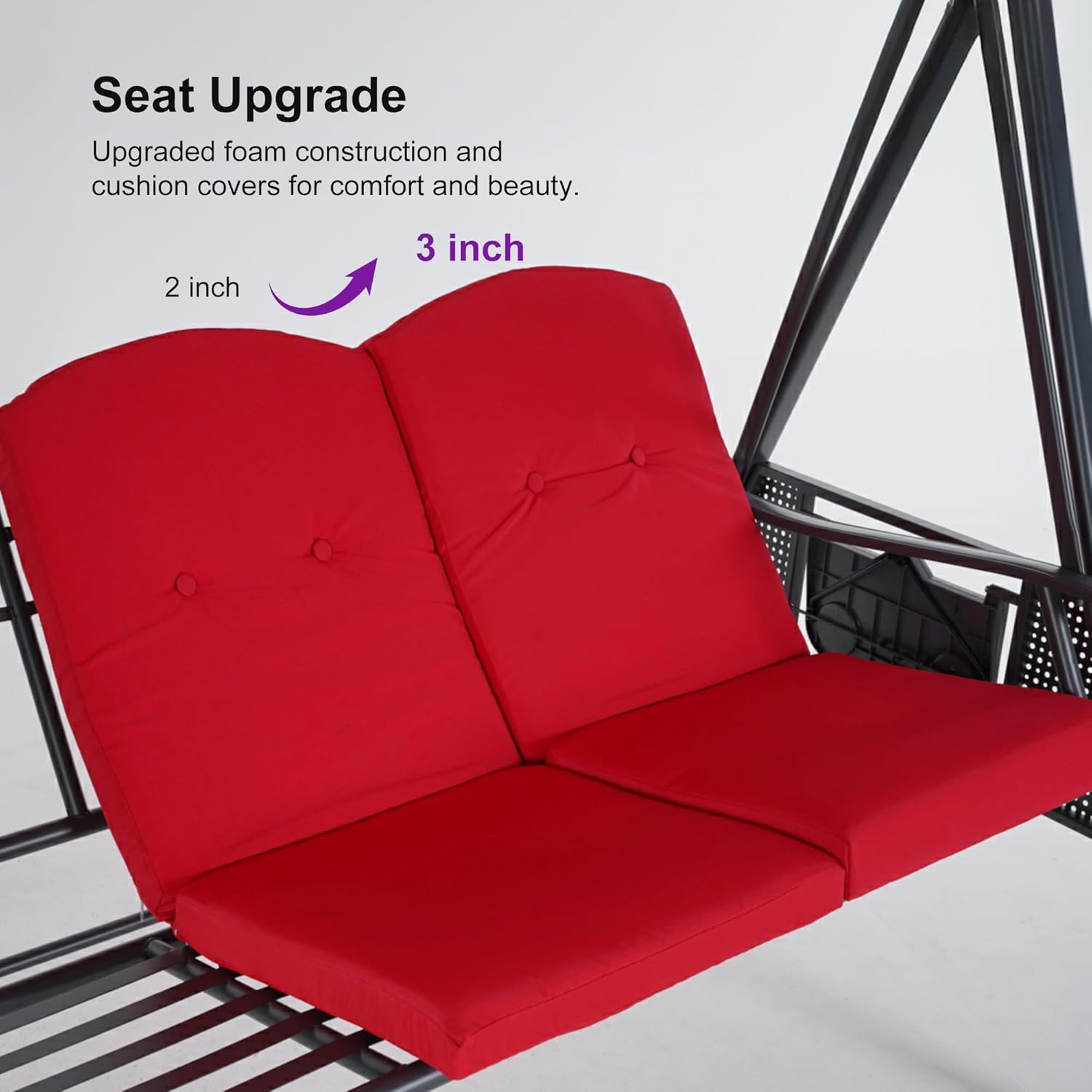 PURPLE LEAF Outdoor Patio Porch Swing with Stand, 2-seat Swing Chair with Adjustable Tilt Canopy All-Weather Steel Frame for Backyard Front Porch Lawn, Cushions and Pillow Included, Terra-VerdiqueGarden