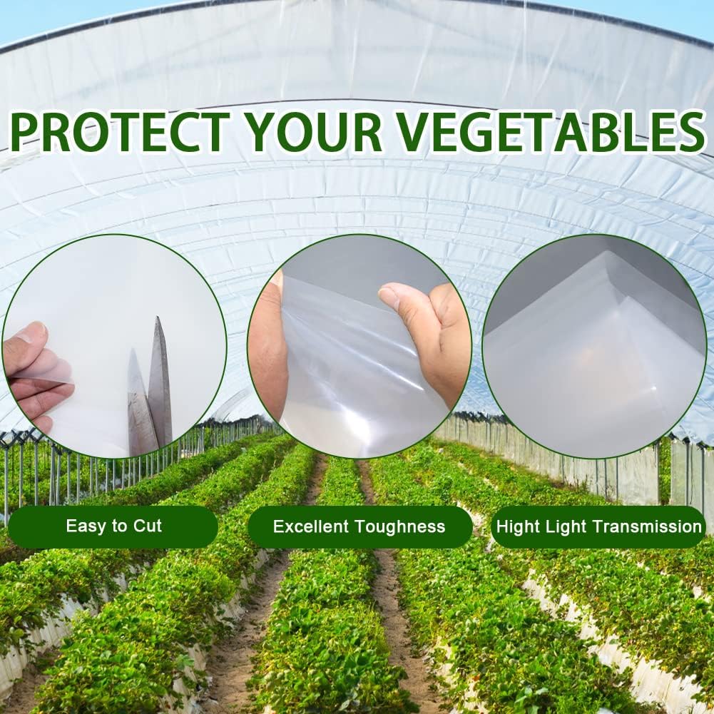 6 mil Greenhouse Plastic Film Sheeting Cover 16 x 26 Ft UV Resistant Clear Polyethylene Film Green House Hoop Farm Plastic Cover for Gardening, Farming, Agriculture-VerdiqueGarden