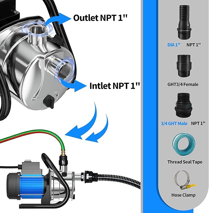 1.6 HP Portable Water Transfer Pump 1500 GPH Electric Shallow Well Pump Garden Booster Pumps for Draining Irrigation Lawn Farm Water Removal-VerdiqueGarden