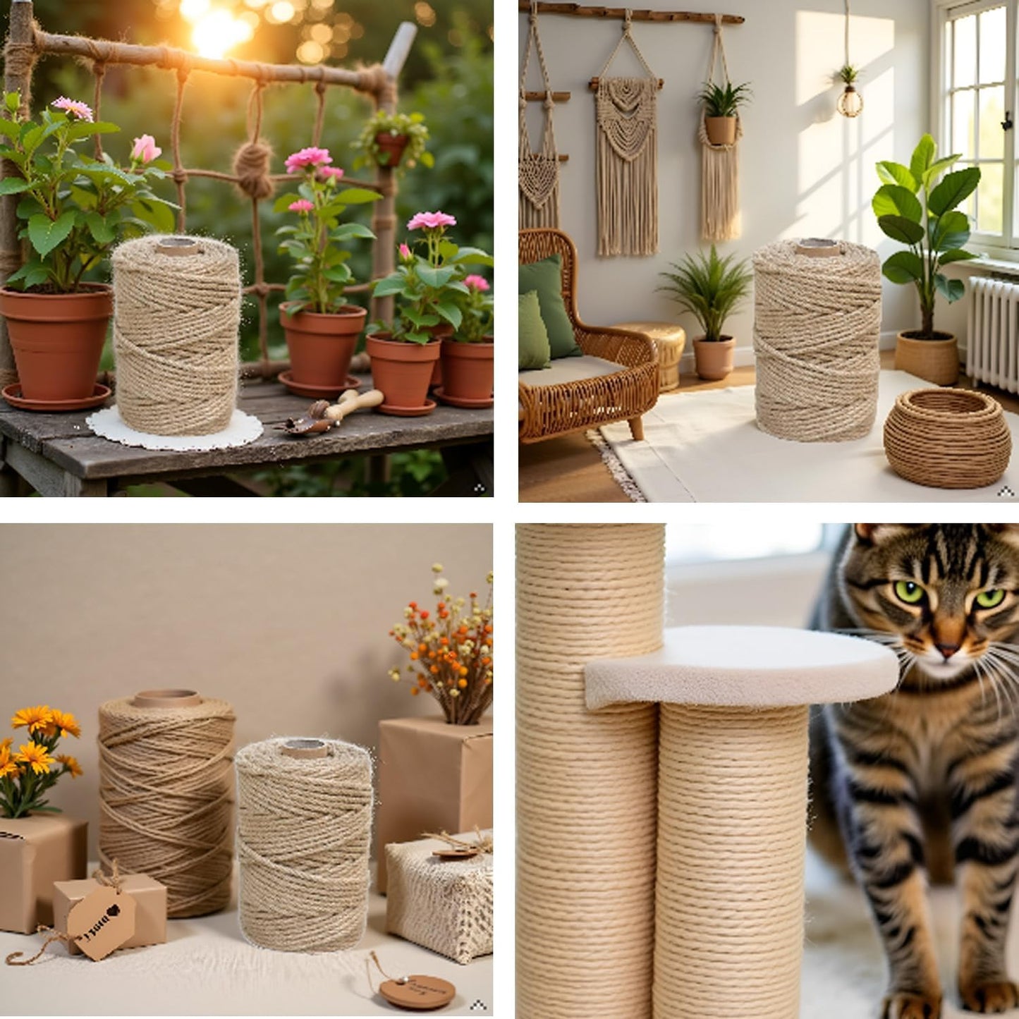1/4 in (6 mm) X 328 Ft (100 Meters) Jute Twine Rope String for Home Decorating, Cat Scratcher Post Tree, DIY Arts Crafts, Garden, Binding, Packing Material-VerdiqueGarden