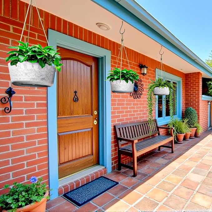 10.7 Inch Hanging Planter for Outdoor Indoor Plants，2 Pack Hanging Flower Pots with Drain Holes for Garden Home Decor Use (Marble)-VerdiqueGarden