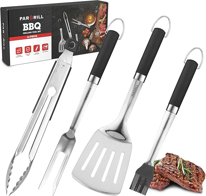Grill Accessories Heavy Duty BBQ Set Gifts for Men/Women - Premium Stainless Steel Spatula, Fork, Brush & Tongs, Barbecue Utensils Tool Kit Gift for Grilling Lover Outdoor-VerdiqueGarden