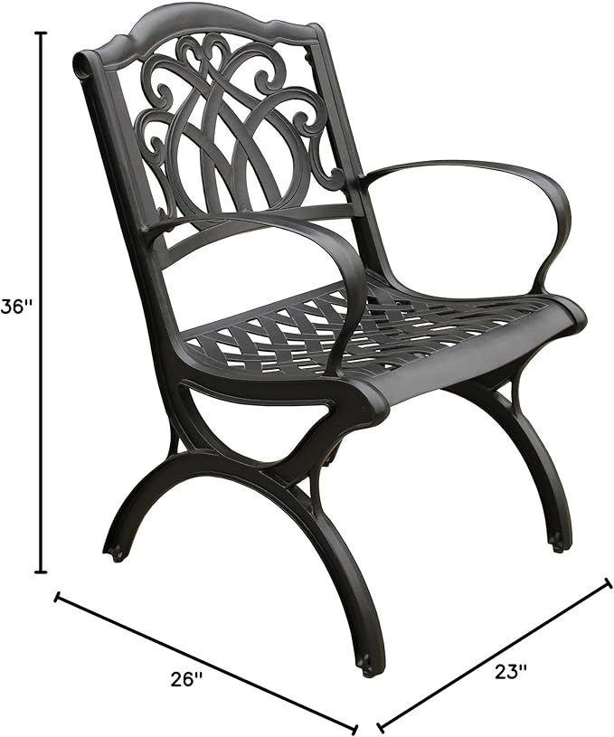 Ornate Traditional Outdoor Cast Aluminum Black Patio Dining Chair-VerdiqueGarden