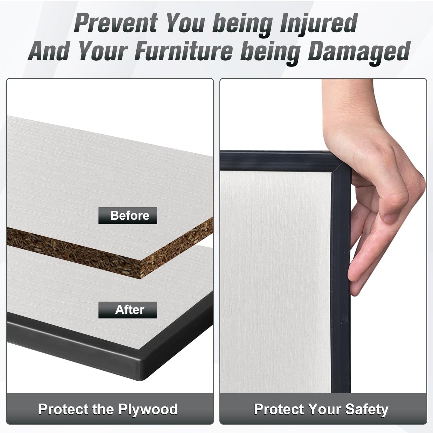 Rubber Edge Trim, Self Adhesive U Channel Edge Trim, Big Size U Shaped Trim, Edge Banding for Plywood, Woods, Shelf, Cabinet, Countertop, Fit for 1/2", Length 20Ft, Black-VerdiqueGarden