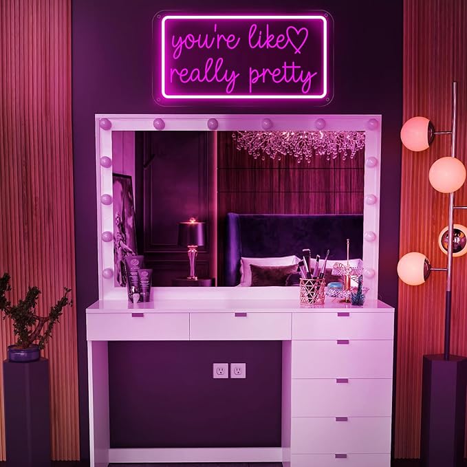You're Like Really Pretty Neon Sign for Wall Decor, Dimmable LED Neon Lights for Bedroom, USB Powered Light Up Signs for Home Birthday Party Wedding Beauty Salon Decoration Pink LED Neon Signs-VerdiqueGarden