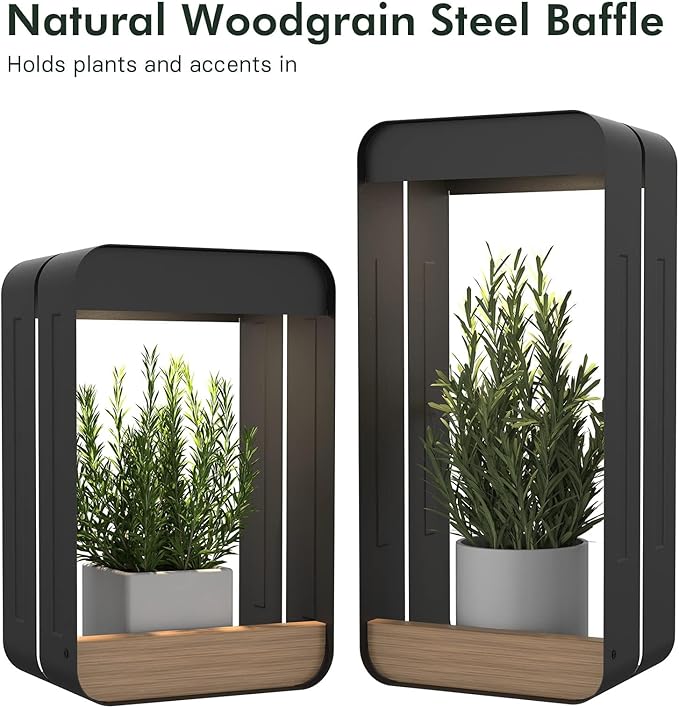 Grand patio Solar Outdoor Power Wall Sconce Shelf Planter, Waterproof Decor LED Wall Light Lamp with Woodgrain for Patio, Porch, Solar Energy, Black(S-Rectangle)-VerdiqueGarden