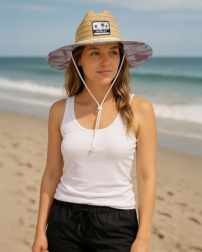 Hurley Women's Straw Hats - Real Straw Hat Medium Brim and Adjustable Chin Strap-VerdiqueGarden