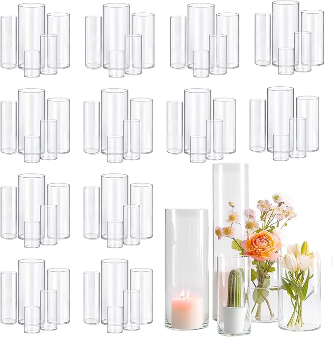 60pcs Glass Vase Cylinder Vases for Centerpieces Small Flower Glass Clear Vases Home Decor Centerpiece Table Flower Vase Decorations for Wedding Decoration＆Holiday Mixed Sizes Tall-VerdiqueGarden