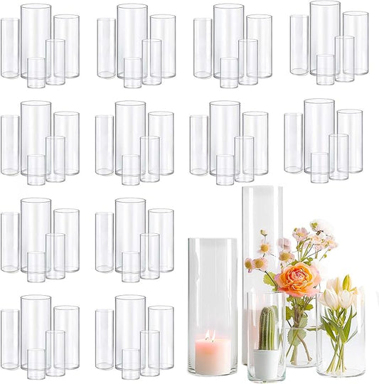 60pcs Glass Vase Cylinder Vases for Centerpieces Small Flower Glass Clear Vases Home Decor Centerpiece Table Flower Vase Decorations for Wedding Decoration＆Holiday Mixed Sizes Tall-VerdiqueGarden