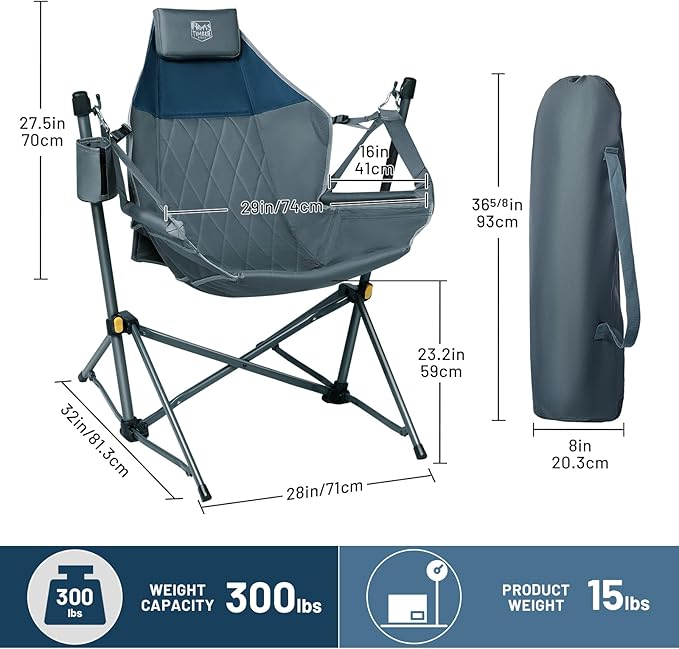 TIMBER RIDGE Hammock Camping Chair with Adjustable Backrest, Heavy Duty Folding Hammock Chair Supports 300lbs, Portable Hammock Chair for Camping, Travelling and Patio, Blue-VerdiqueGarden