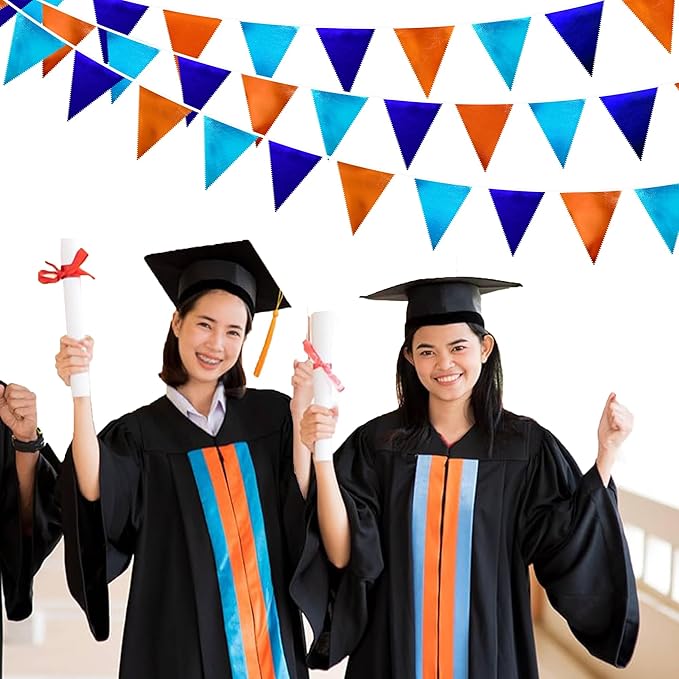 Orange Blue Party Decorations Metallic Fabric Triangle Pennant Flag Bunting Banner Garland for Birthday Baby Shower Graduation Bridal Shower Wedding Bachelorette Engagement Space Theme Party Supplies-VerdiqueGarden