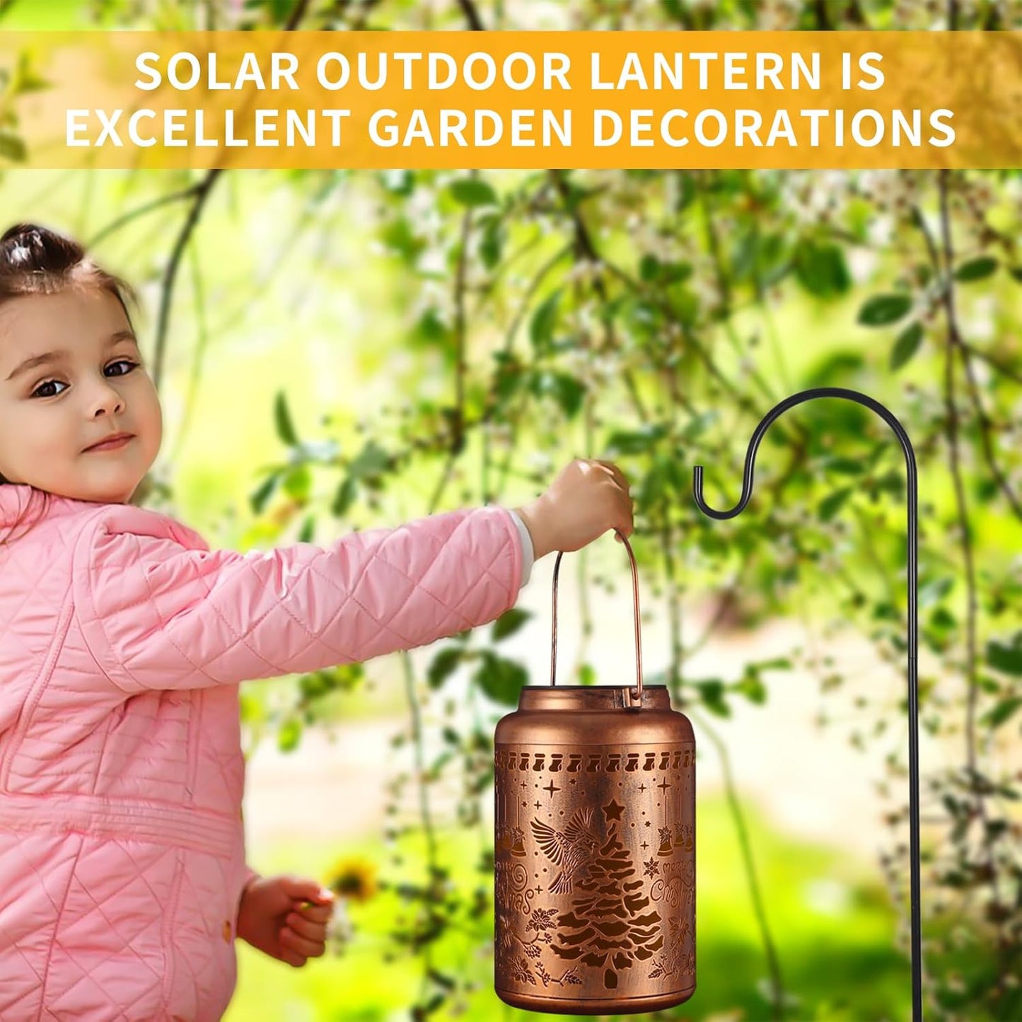 Solar Lanterns Outdoor Waterproof Garden Decor Birthday Gifts for Women Mom Grandma Hanging Lights Metal Decoration Outside for Yard, Patio,Backyard,Porch(Christmas Red Bird)-VerdiqueGarden