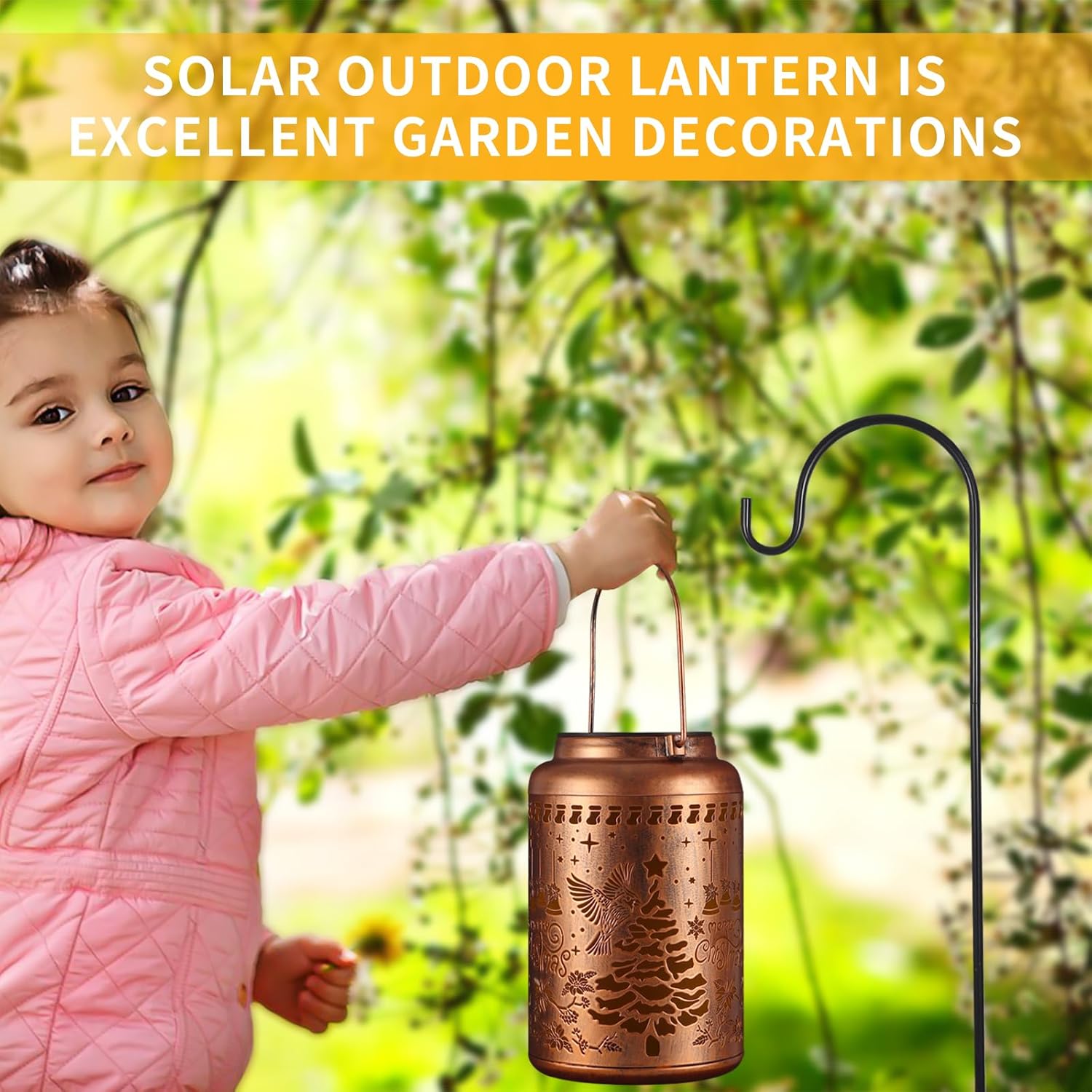 Solar Lanterns Outdoor Waterproof Garden Decor Birthday Gifts for Women Mom Grandma Hanging Lights Metal Decoration Outside for Yard, Patio,Backyard,Porch(Christmas Red Bird)-VerdiqueGarden