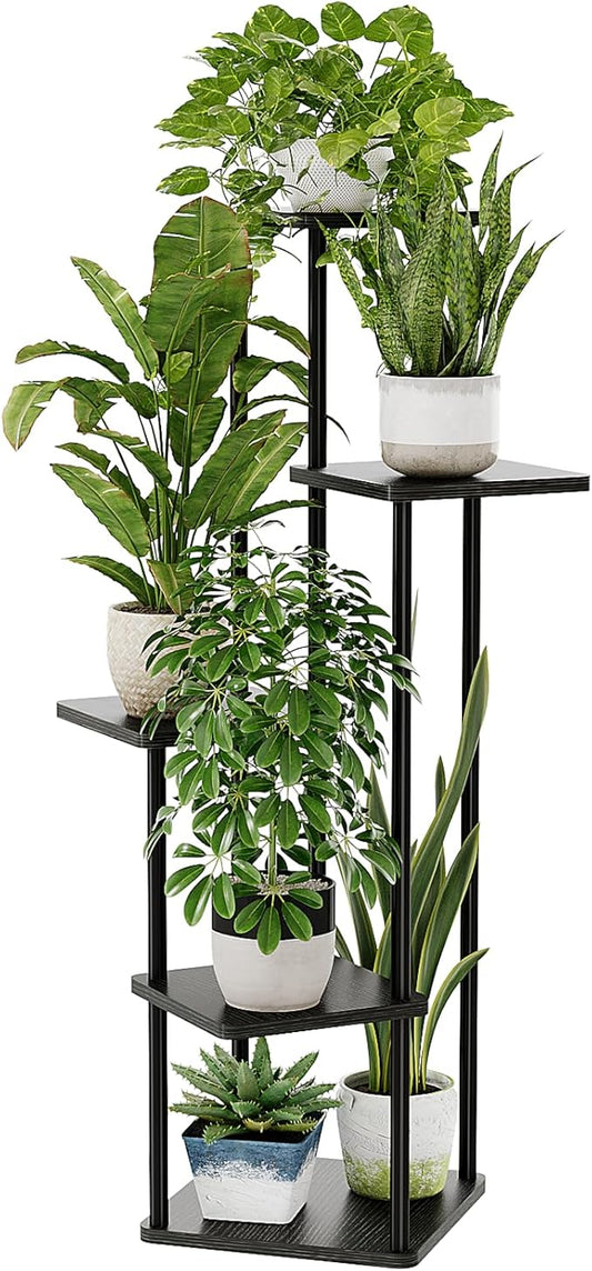 Bamworld Corner Plant Stand Indoor, 5 Tier Metal Plant Shelf for Multiple Plants, Tall Flower Stand for Patio Garden Balcony Living Room Bedroom(Black)-VerdiqueGarden