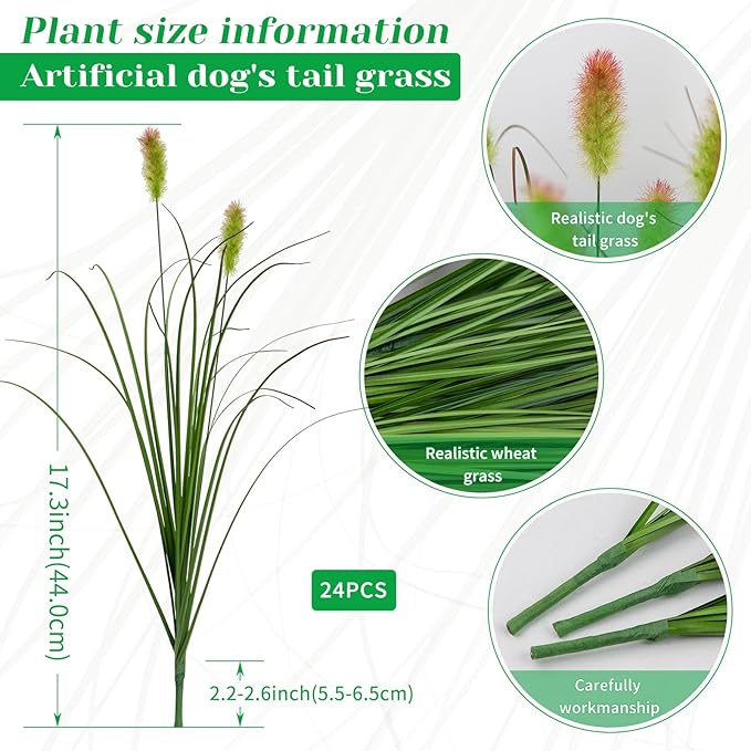 Artificial Grass Plants Outdoor 24 Bunches Fake Onion Grasses with Plush Fake Shrubs Plant Flowers Faux Greenery Wheat Sea Grass for Outside Garden Indoor House Home Office Room Décor (Green & Red）-VerdiqueGarden
