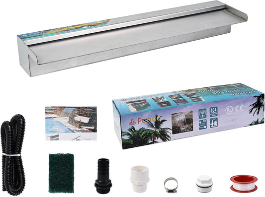 YUDA 24 Inch Water Pool Fountain, 304 Stainless Steel Pool Waterfall with Wider Water Flow Platform, Professional Waterfall Spillway for Sheer Descent Garden Outdoor-VerdiqueGarden