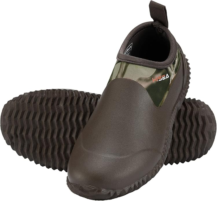 HISEA Unisex Waterproof Garden Shoes, Men's Rubber Rain Boots Women's Ankle Rain Shoes Neoprene Camp Booties Outdoor Slip-On Footwear for Gardening, Farming, Camping, Car Wash, Lawn Care and Yard Work-VerdiqueGarden