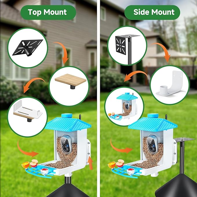 Smart Bird Feeder Pole with Squirrel Baffle & Bath-Heavy Duty Adjustable 3-6.6ft Universal Stand Mount for Backyard&Outdoor Bird Houses/Cameras (80'Pole-Baffle)-VerdiqueGarden