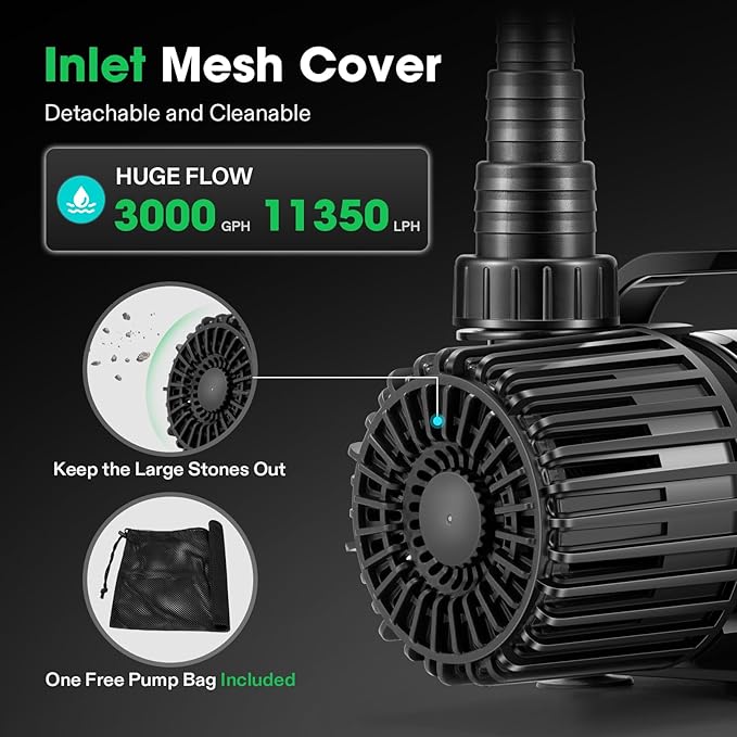 VIVOSUN 2700 GPH Submersible Water Pump with Barrier Bag, 120W Pond Pump, Ultra Quiet Aquarium Pump with 15FT. Lift Height for Pond, Waterfall, Fish Tank, Statuary, Hydroponic-VerdiqueGarden