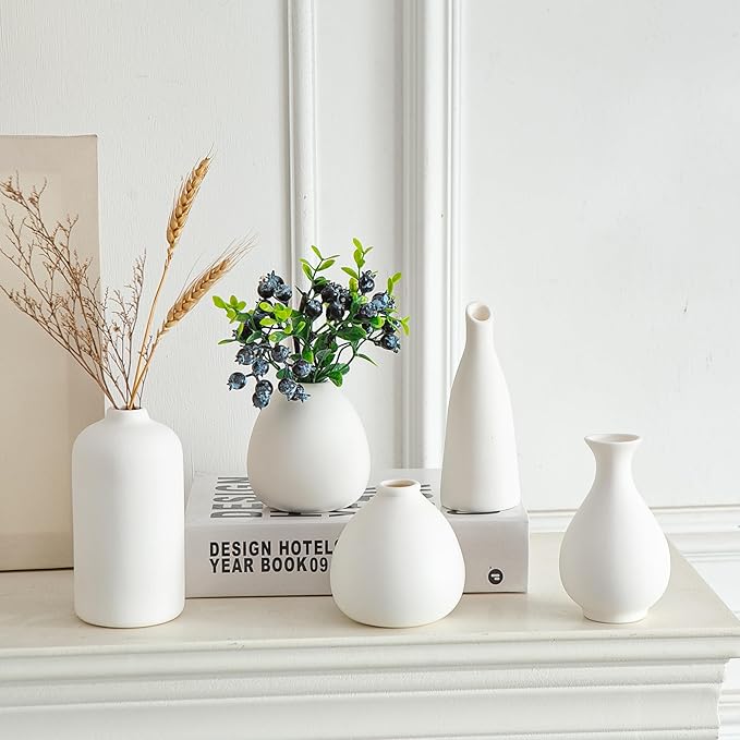 JOJUNO White Bud Vases, Small Ceramic Vase Set of 11, Mini Pottery Vases for Flowers, Decorative Pieces for Home Modern Decor, Boho Decor, Chic Accents for Living Room Dining Table Shelves-VerdiqueGarden
