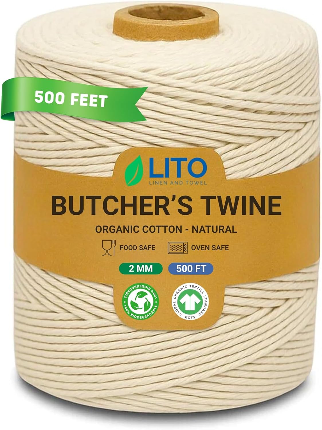 Organic Butcher’s Twine for Cooking & Trussing – 2mm Heavy-Duty Natural Cotton Kitchen Twine 500 Feet – Food-Safe, Oven-Safe String for Meat, Turkey, Baking, & Crafts-VerdiqueGarden
