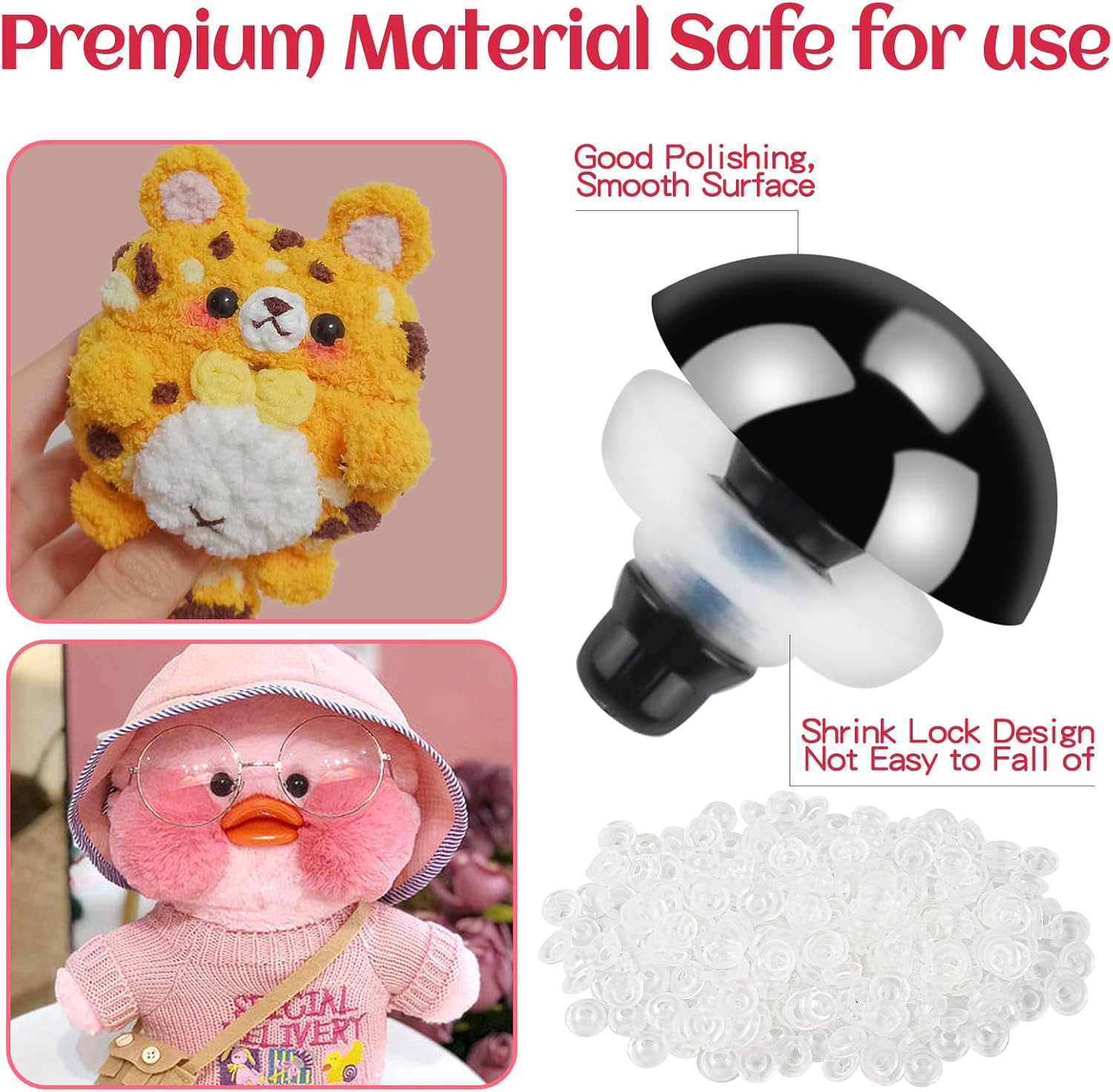 1000 Pcs 6-14mm Safety Eyes and Noses for Crochet, Black Plastic Safety Eyes with Washers, Craft Doll Eyes for Stuffed Animals, DIY Accessories, Assorted Sizes-VerdiqueGarden