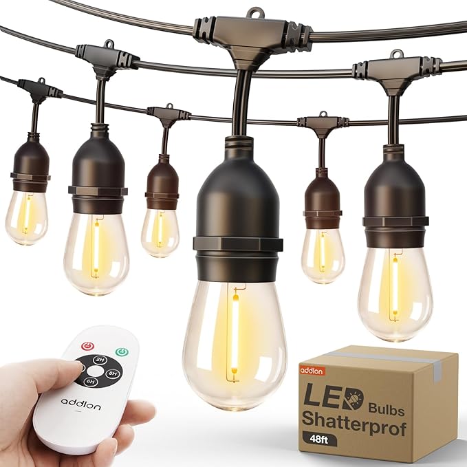 addlon Outdoor String Lights Timer Control, 48FT LED Patio Light with Edison Vintage Shatterproof Bulbs and Commercial Grade Weatherproof Strand - ETL Listed Heavy-Duty Decorative Lighting-VerdiqueGarden
