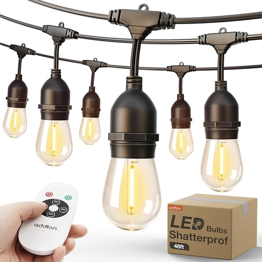 addlon Outdoor String Lights Timer Control, 48FT LED Patio Light with Edison Vintage Shatterproof Bulbs and Commercial Grade Weatherproof Strand - ETL Listed Heavy-Duty Decorative Lighting-VerdiqueGarden